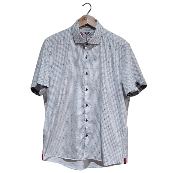 7 Downie St London Couture Men's Short Sleeve Button Down Size 5 (Large) - Picture 2 of 10